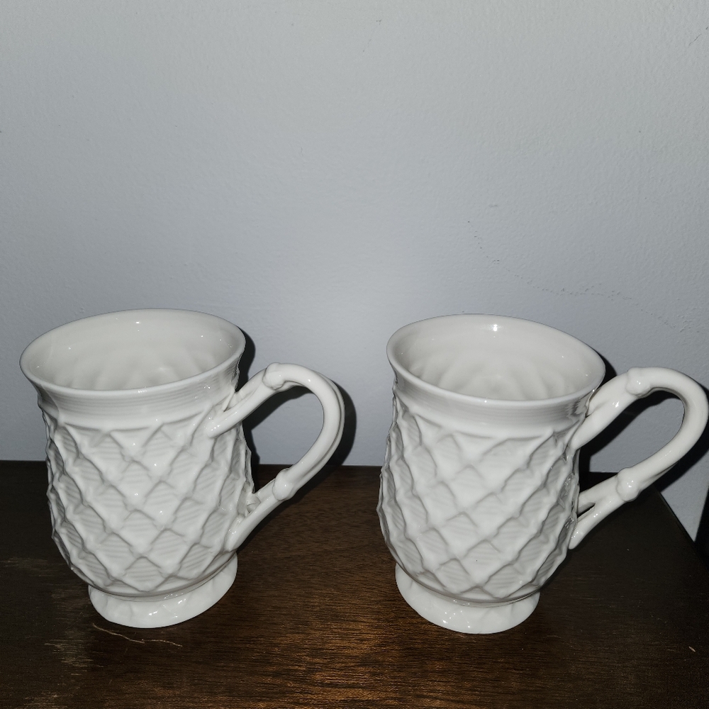 Grace's Teaware Victorian Bird Elegant White Ceramic Mugs Set of 2